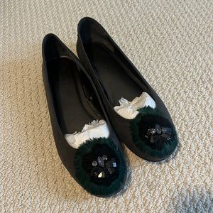 Talbots Grey Suede Ballet Flats with Feathers